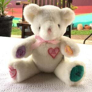 VTG Oriental Trading Co Valentine Bear Plush Poseable Conversation Hearts Rare